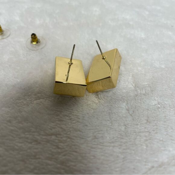 Vintage Earrings Faux Double Pearl Rectangular Post Pierced Retro 80s Gold Tone - Picture 3 of 9